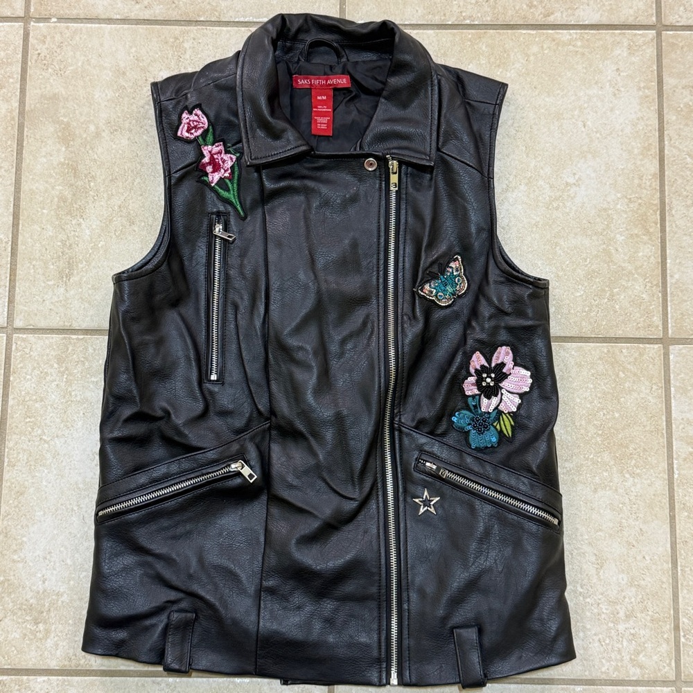 Saks Fifth Ave Flower Butterfly Moto Vest